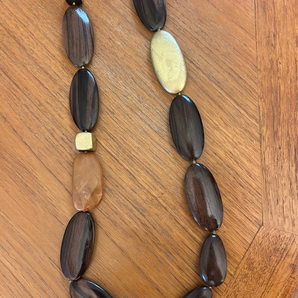 Chico's Gold and Brown Oval Bead Necklace